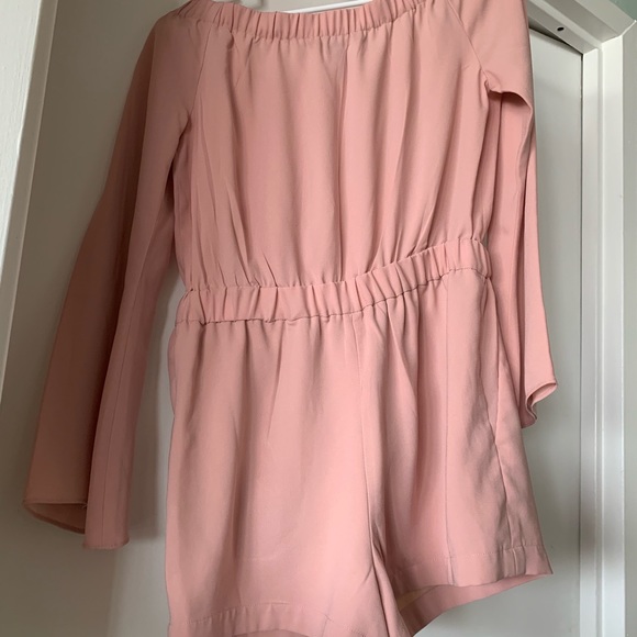 Bcbgmaxazria off the shoulder pink romper - Picture 3 of 4
